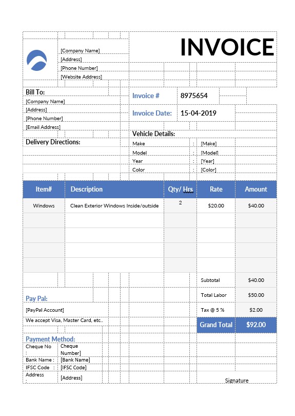 Car Wash Invoice Template PSD template